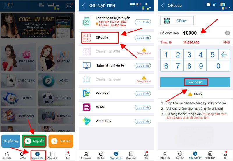 Nạp vốn Kubet dựa trên mã code QR  